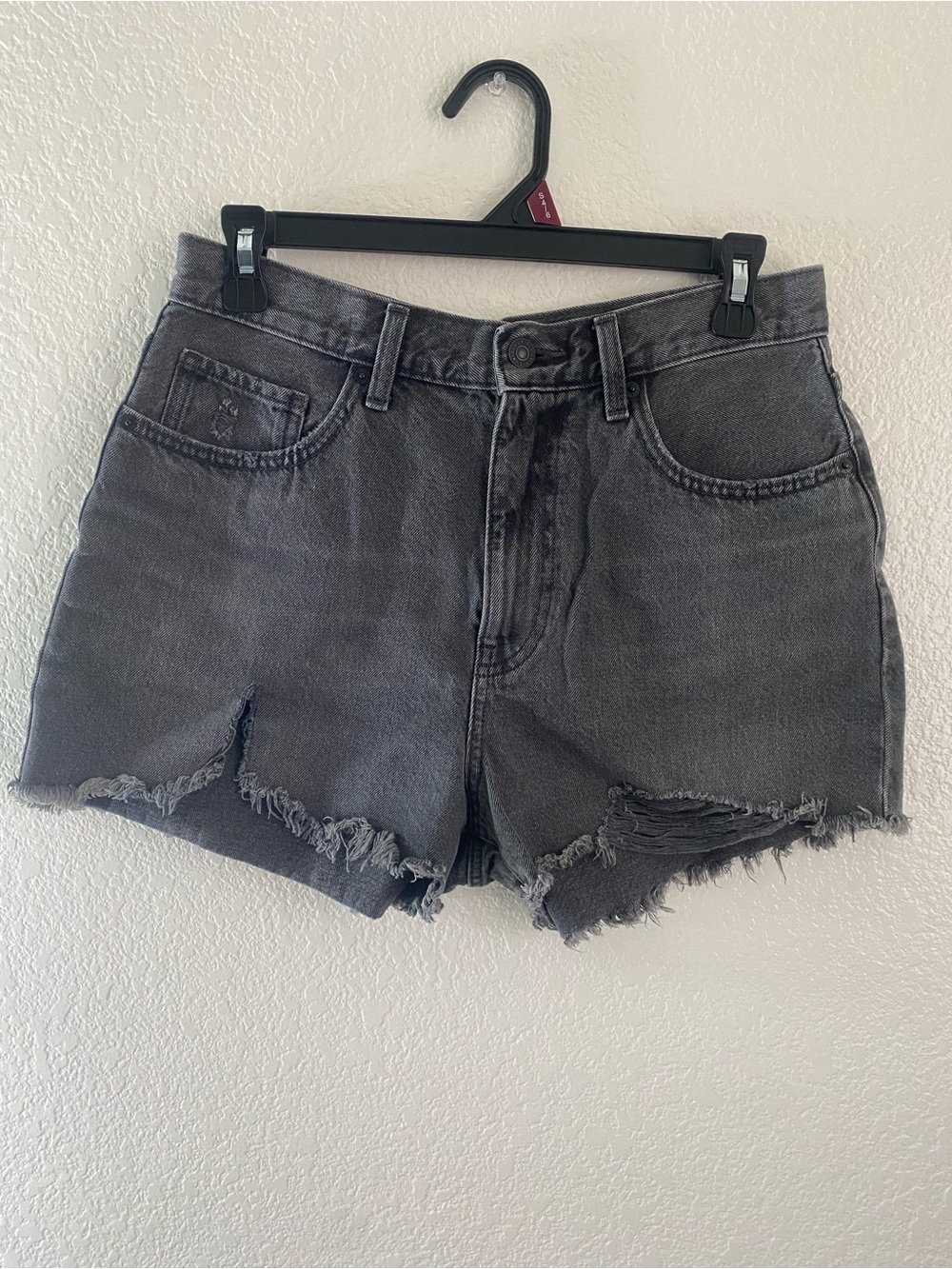 UNIQLO High-Rise Denim Shorts 07 GRAY Distressed Charcoal Washed Streetwear Punk
